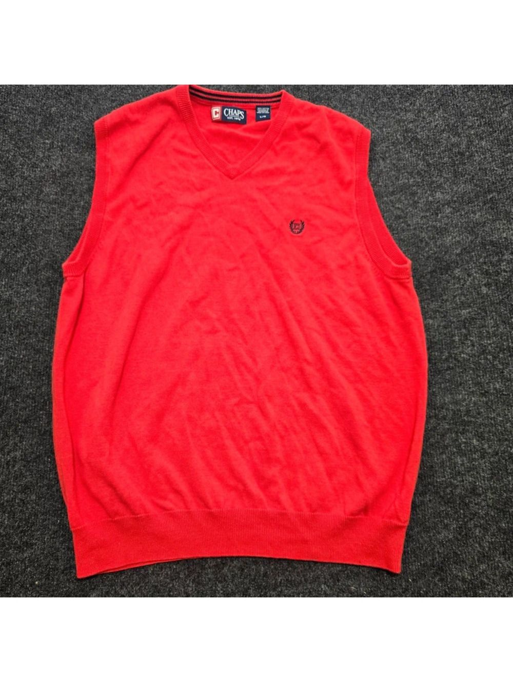 Chaps Sleeveless Sweater Vest Red V‑Neck Size L Cotton Blend Logo